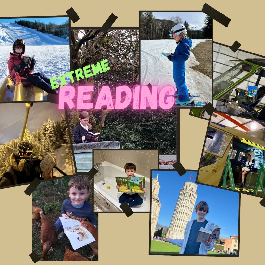 The start of World Book Week seemed an appropriate moment to update on the Extreme Reading Challenge set by Mrs. 
Dudley, our Librarian, over half-term.  Here are some of the extreme photographs submitted. #PrepareToBeCurious #PrepareToBeBrave #ExtremeReading #BridewellFamily