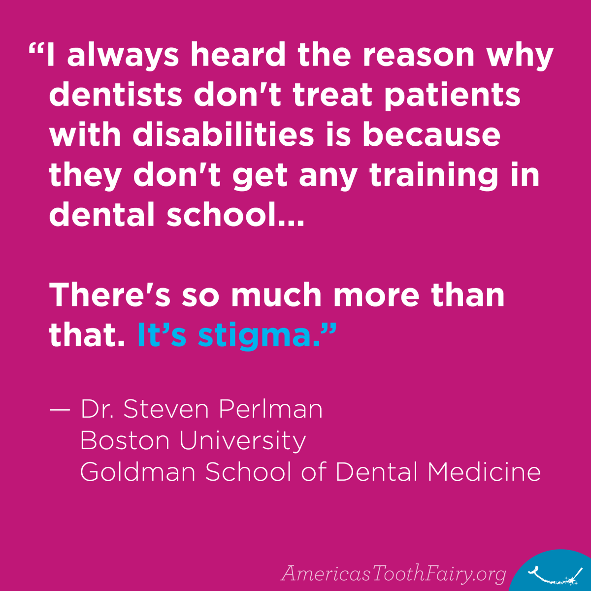 AmerToothfairy's tweet photo. March is National #DevelopmentalDisabilitiesMonth. DYK dental care is the #1 unmet healthcare need for people with disabilities? Hear everything Dr. Steven Perlman had to say about this at the 🤓 Read our Blog link in our bio.
#dentistry #DisabilityRights #Autism #SaveSmiles https://t.co/5FVTksgB0b