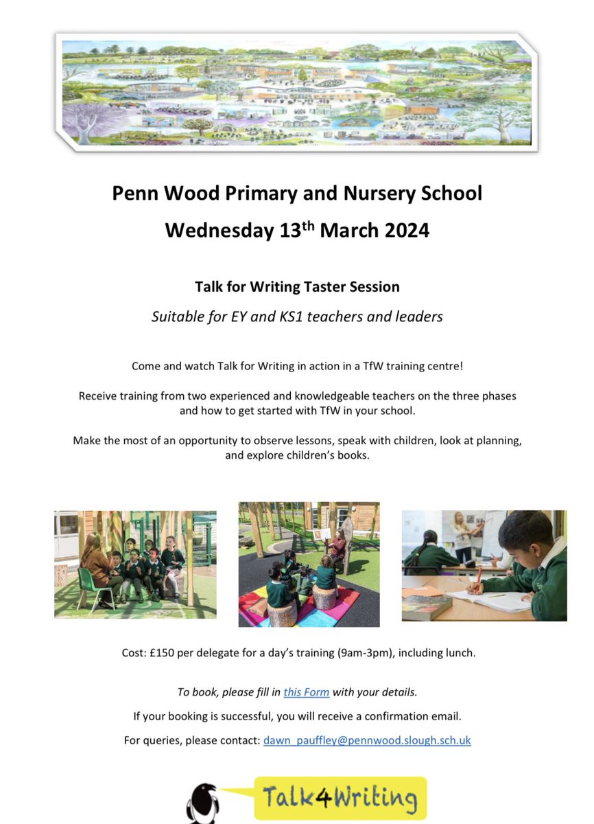 Come and visit Penn Wood Primary and learn more about @Talk4Writing - a unique opportunity to visit lessons in action in a TfW Training Centre! @PieCorbett More details on our website: pennwood.slough.sch.uk/talk-for-writi…