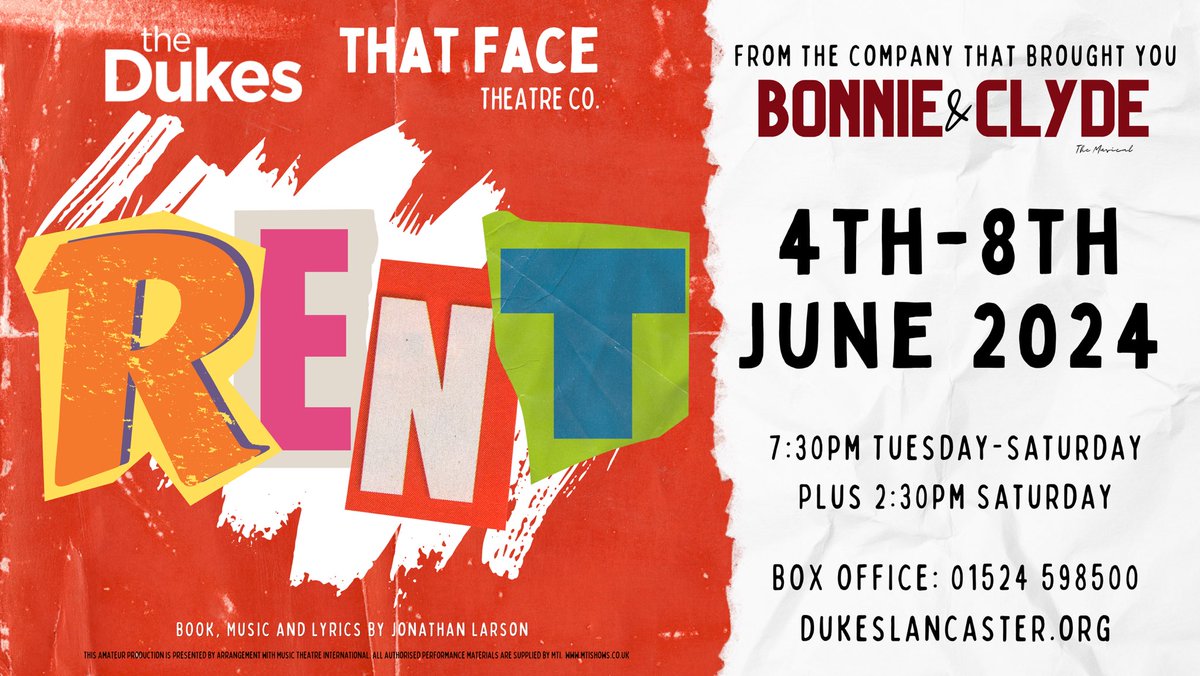 ThatFaceTC's tweet photo. With 3 months to go until Opening Night, tickets are now ON SALE for RENT ♥️ 

This means there’s No Day But Today to book your seat 🎟️

It’s a must-see for anyone who appreciates great music, powerful storytelling and imaginative theatre 🎭 https://t.co/iZqMG1Oy86