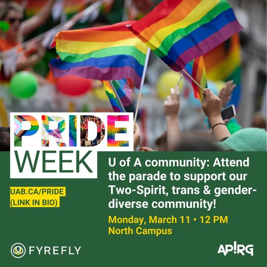 #UAlberta Pride Week 2024 kicks off one week from today with the opening Pride Parade on North Campus! More info: ualberta.ca/fyrefly-instit… @fyrefly_ua