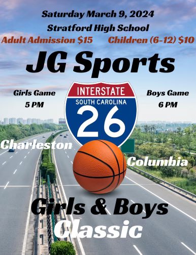 JGSPORTS (@jgsports100) on Twitter photo Less than a week awayโฆ..
On Saturday, March 9th - 4 games in one day!!! Be thereโผ๏ธ The Girls & Boys Lowcountry Showcase & the Battle between Columbia & Charleston area schools - JG Sports presents the 1st Girls & Boys I-26 Classic! Donโt miss it!
<a href="/JavonGilliard/">Javon Gilliard</a> Less than a week awayโฆ..
On Saturday, March 9th - 4 games in one day!!! Be thereโผ๏ธ The Girls & Boys Lowcountry Showcase & the Battle between Columbia & Charleston area schools - JG Sports presents the 1st Girls & Boys I-26 Classic! Donโt miss it!
<a href="/JavonGilliard/">Javon Gilliard</a>