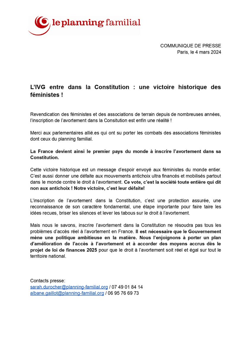 🥳C'EST OFFICIEL : l'IVG entre dans la Constitution et la France devient le premier pays à constitutionnaliser ce droit !

C'est une victoire par KO des féministes face aux mouvements anti-choix! 🥊💜
