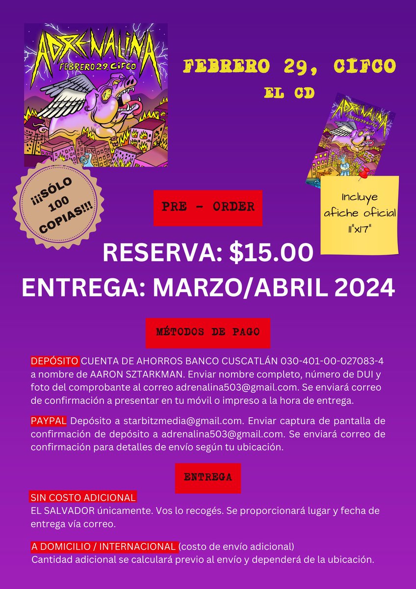 Sólo hemos mandado a hacer 100 de estas copias. Que no vayan a ser los ayes después, mejor hágase YA de su CD y afiche oficial.