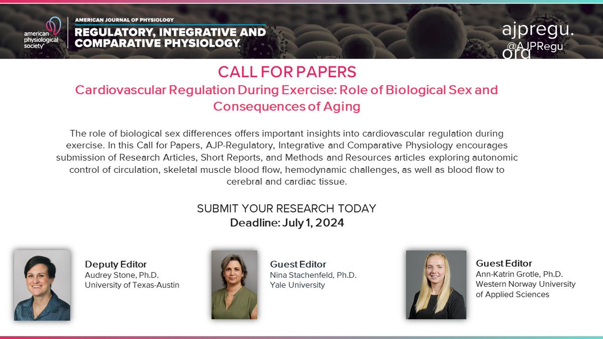 🕰️ No time like the present to submit to our Call for Papers at ow.ly/4yJq50QIP6M

CFP will explore
◽autonomic control of circulation
◽skeletal muscle blood flow
◽cerebral blood flow, cardiac blood flow
◽cardiac regulation
◽hemodynamic regulation
◽thermal challenges