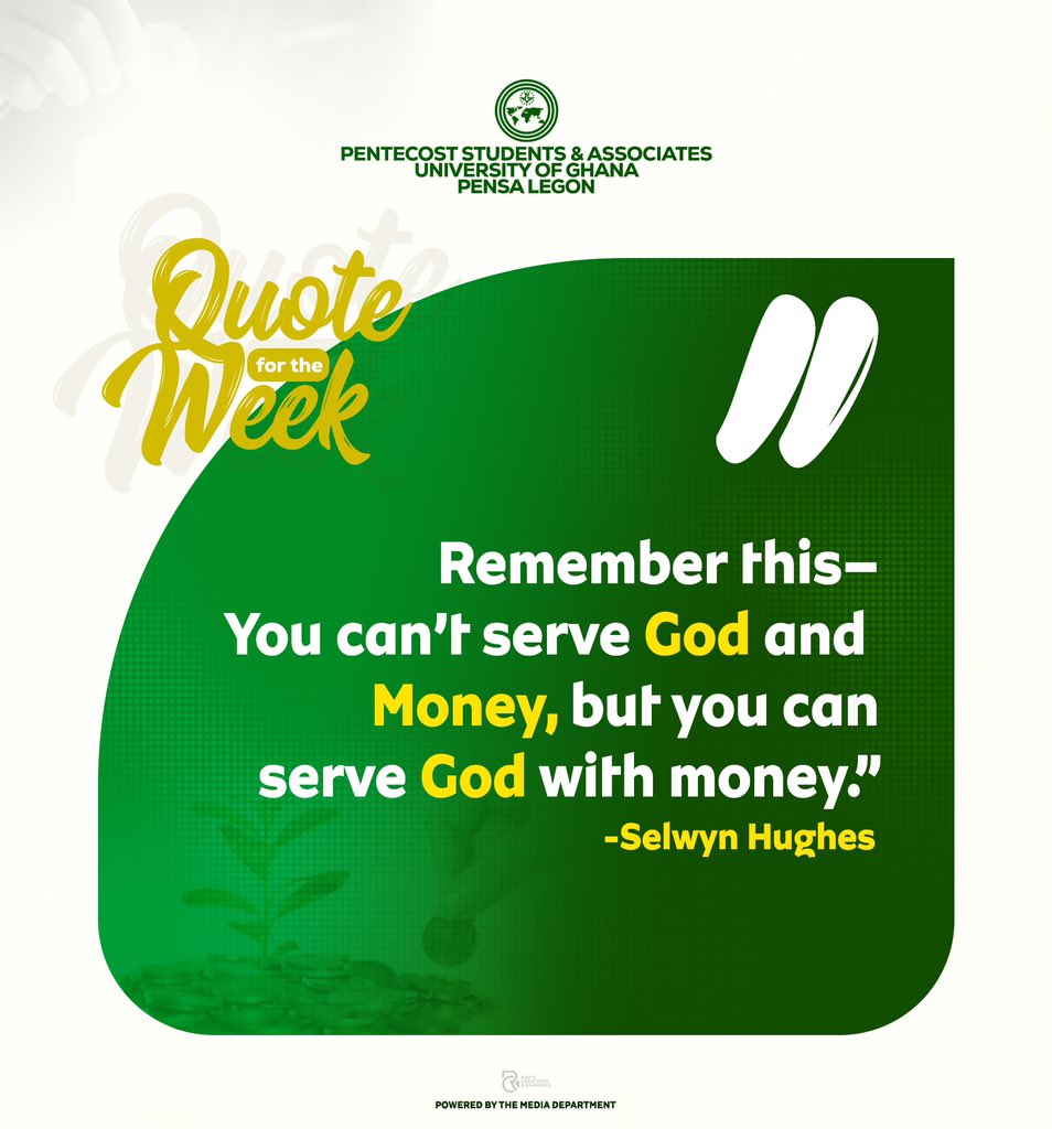 pensaugofficial's tweet photo. "Remember this-
You can't serve God and Money, but you can serve God with money.”
–Selwyn Hughes
#PENSAUG
#QuoteOfTheWeek https://t.co/haB9dTDK1M