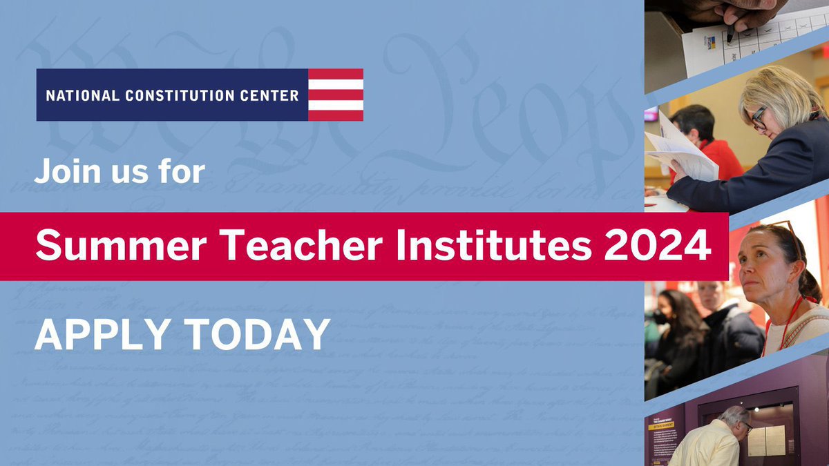 LAST CHANCE TO APPLY: Join teachers from across America and engage with constitutional scholars during a weeklong institute at the National Constitution Center in July 2024. Applications close March 5 at 11:59 p.m. #NCCed ow.ly/Nf9X50QKRgE