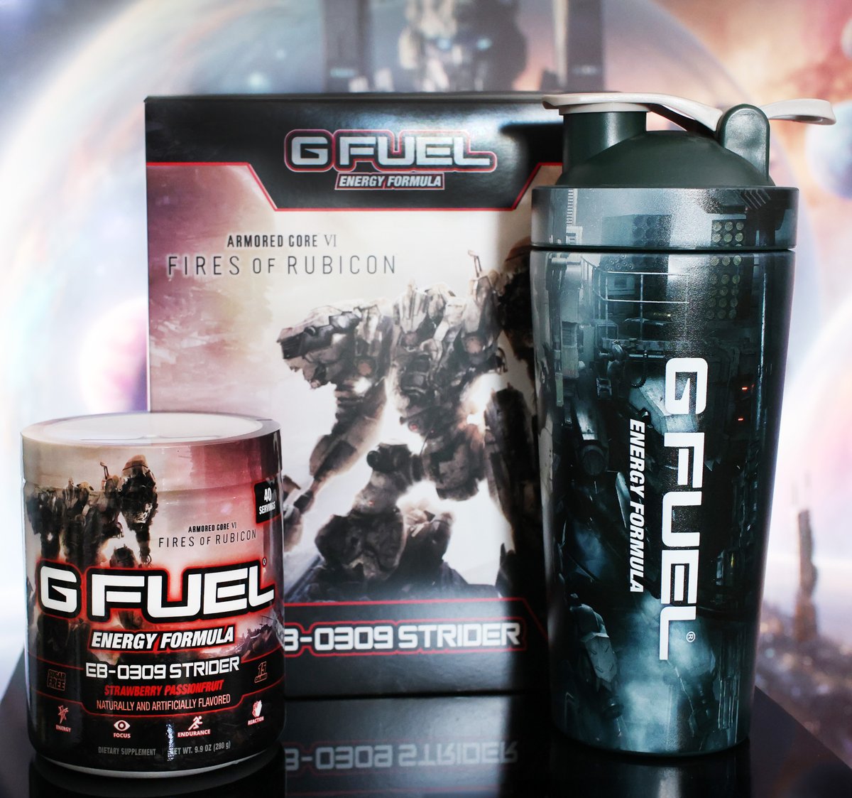 ❤️ 𝗥𝗧 + 𝗙𝗢𝗟𝗟𝗢𝗪 to win an #ARMOREDCORE x #GFUEL "𝗘𝗕-𝟬𝟯𝟬𝟵 𝗦𝗧𝗥𝗜𝗗𝗘𝗥" Collector's Box! 

📡 2 winners picked later this week bc our <a href="/armoredcore/">ARMORED CORE</a> Collection is now SHIPPING OUT!

🛒 𝗦𝗛𝗢𝗣: GFUEL.ly/armored-core-x