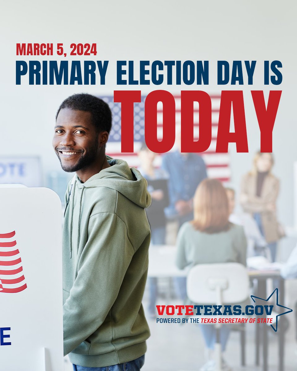 Primary Election Day has arrived! If you missed early voting, today is the last day to find your polling location and cast your ballot! Visit votetexas.gov for in-person voting and polling location information.