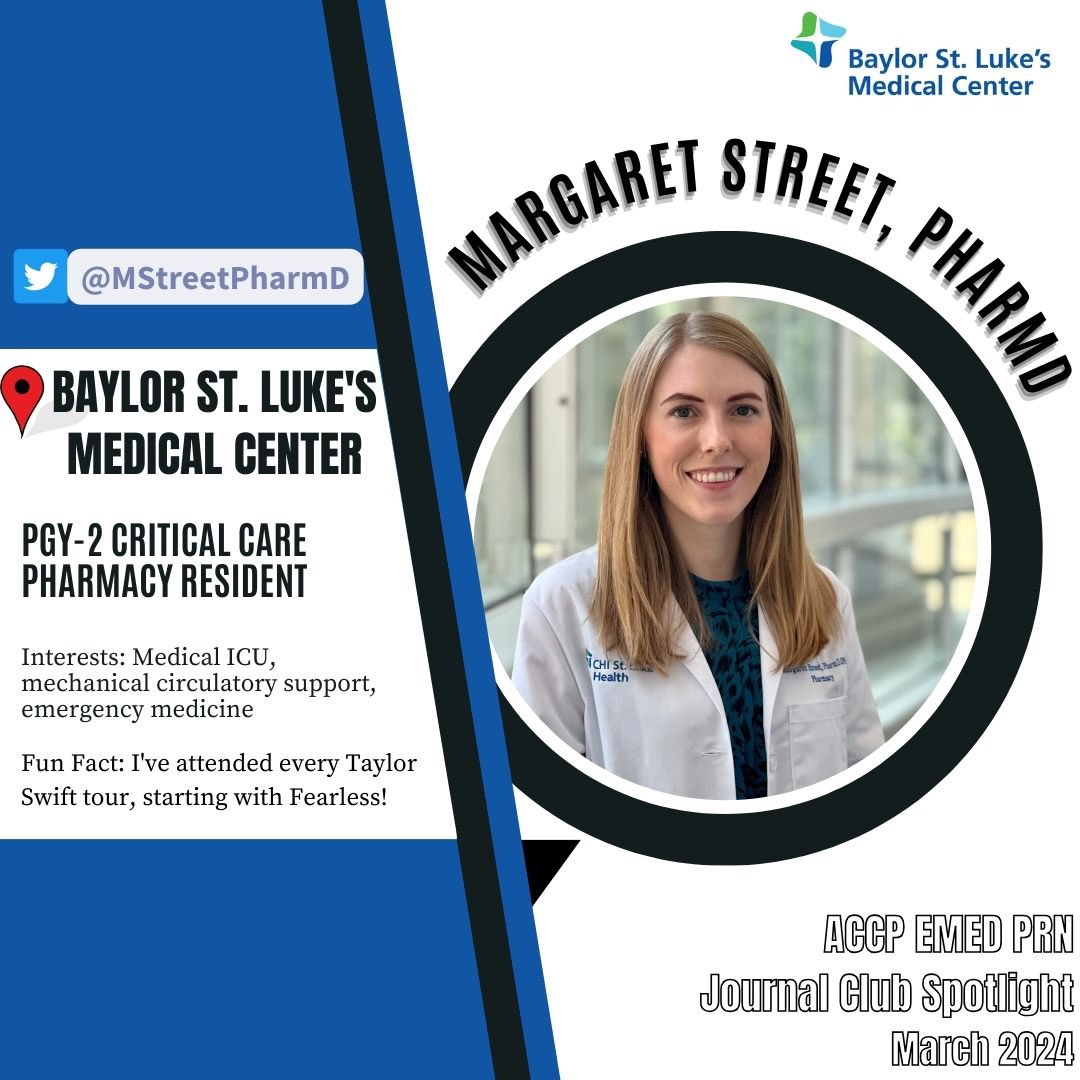 Dr. Margaret Street, PGY-2 CC Resident at Baylor St. Luke’s Medical Center, will be discussing 💉Tenecteplase for 🧠Stroke at 4.5 to 24 Hours with Perfusion -Imaging Selection @MStreetPharmD #EMRx #TwitteRx nejm.org/doi/pdf/10.105…