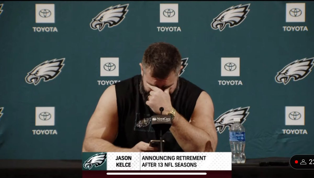 Jason Kelce immediately breaks down into tears at the beginning of his retirement announcement.