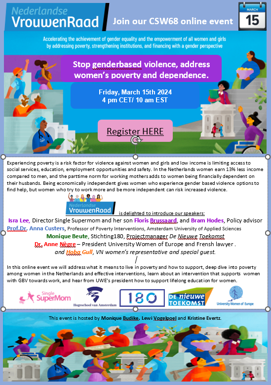15 maart, 16.00 uur. Online parallelevent van de Nederlandse Vrouwen Raad tijdens CSW68. Registreer je hier: us06web.zoom.us/meeting/regist…
