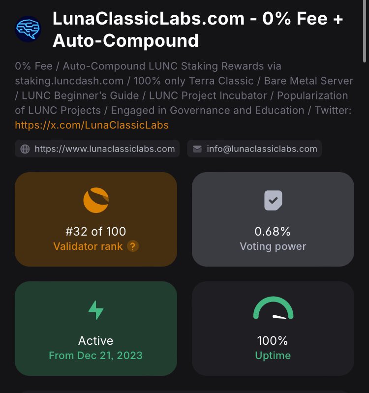LunaClassicNode's tweet photo. My goal is to be a #LUNC validator with high uptime ✊

Yes, everything is working properly and I can react very quickly to any errors.

Thanks to this and the 0% fee, I can maximize the profit of delegators.

I'm simply one of the best because everything else is secondary to me. https://t.co/0LVbcr4KFP