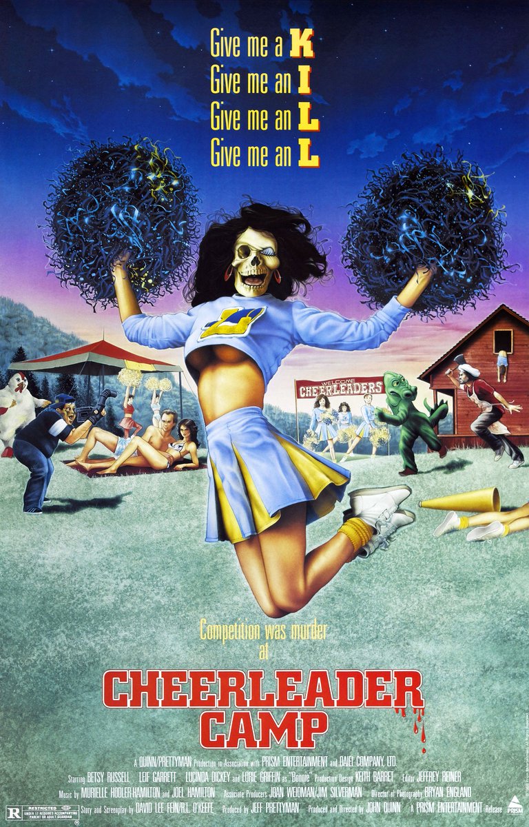 EugWSerra's tweet photo. On June 1, 1988, Cheerleader Camp (originally titled Bloody Pom Poms) premiered! #CheerleaderCamp #BetsyRussell #LeifGarrett #LucindaDickey #GeorgeBuckFlower #TeriWeigel #RebeccaFerratti #SlasherFilms https://t.co/MLbdL5HA6d