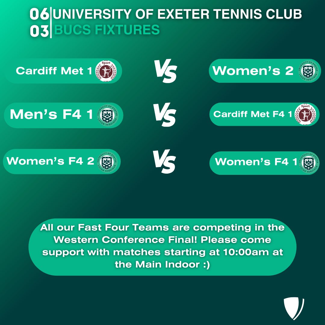 Western Conference Finals this Wednesday for our Fast 4 teams 🤩

Kicking things off is our Men’s Fast 4 1s against Cardiff Met F4 1s at 10:00am 

Then to finish things off, we have a derby day with our Women’s Fast 4 teams 🤩