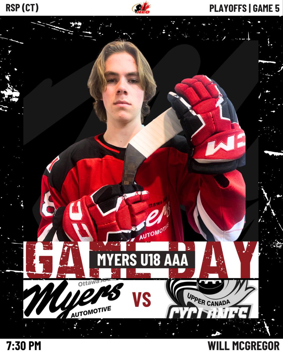 GAME 5! 🚨
Tonight at 7:30 PM, Myers AAA U18 take on the Upper Canada Cyclones in Game 5 of the HEO League Playoffs.

Join us and show your support for your U18 Myers team! #RollMyers
-
@heoaaaleague @myers_aaa @cehl_u18 @spotlighthky

📷- @jc1production

 #ohlu18draft