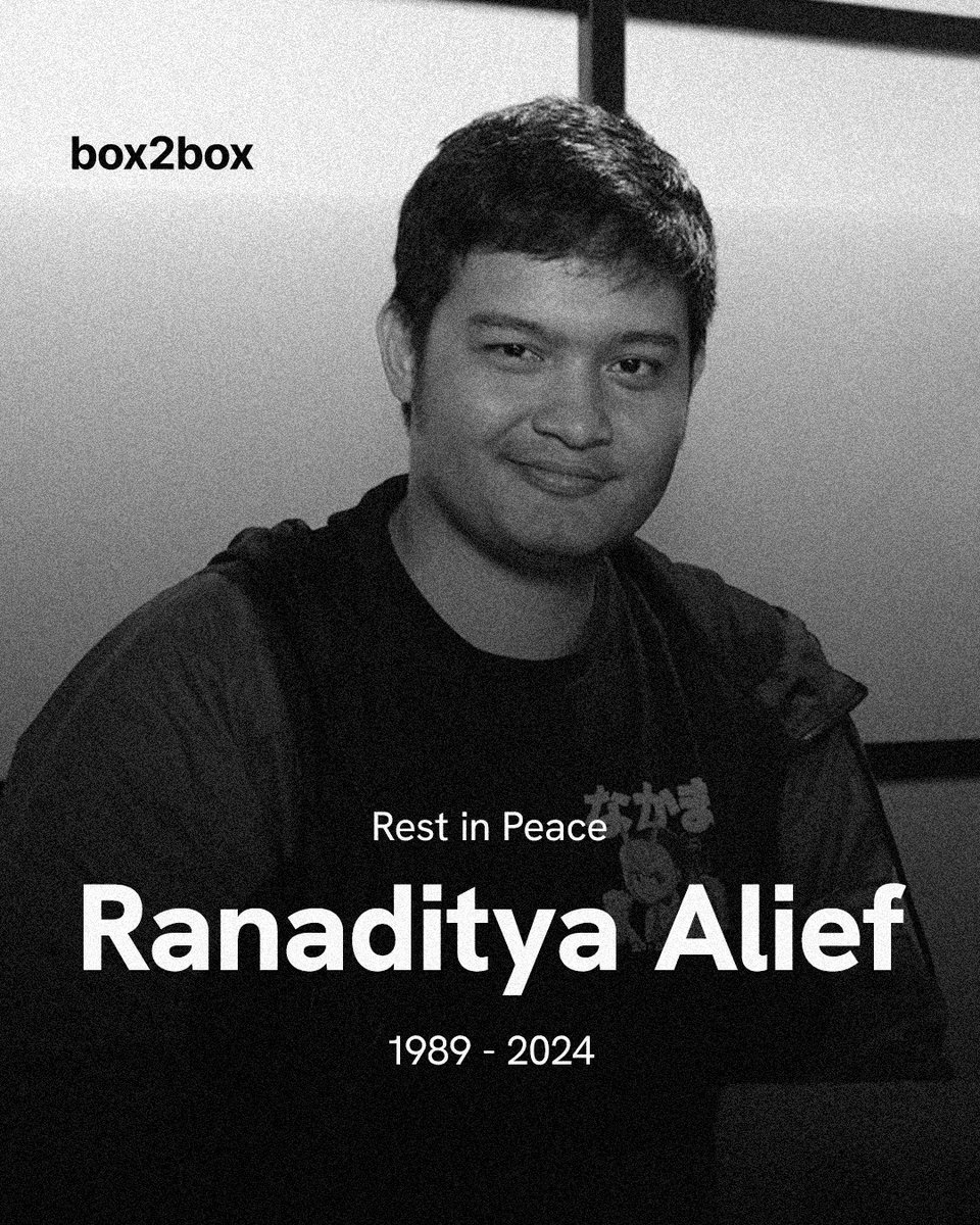 Box2boxID's tweet photo. Innalillahi Wa Inna Ilaihi Raji'un. 🕊

Telah berpulang sahabat, rekan, dan CEO Box2Box, @Ranaditya.

Mari kita doakan semoga amal ibadah Bung Ran diterima Allah SWT dan diampuni segala dosa-dosanya.

Aamiiin... 🤲 https://t.co/3ZdArWe02U