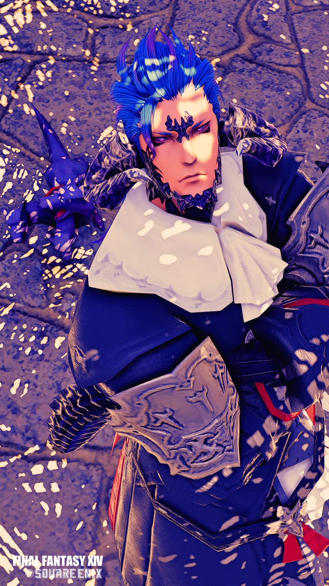 blue hair 1boy male focus solo horns armor au ra  illustration images