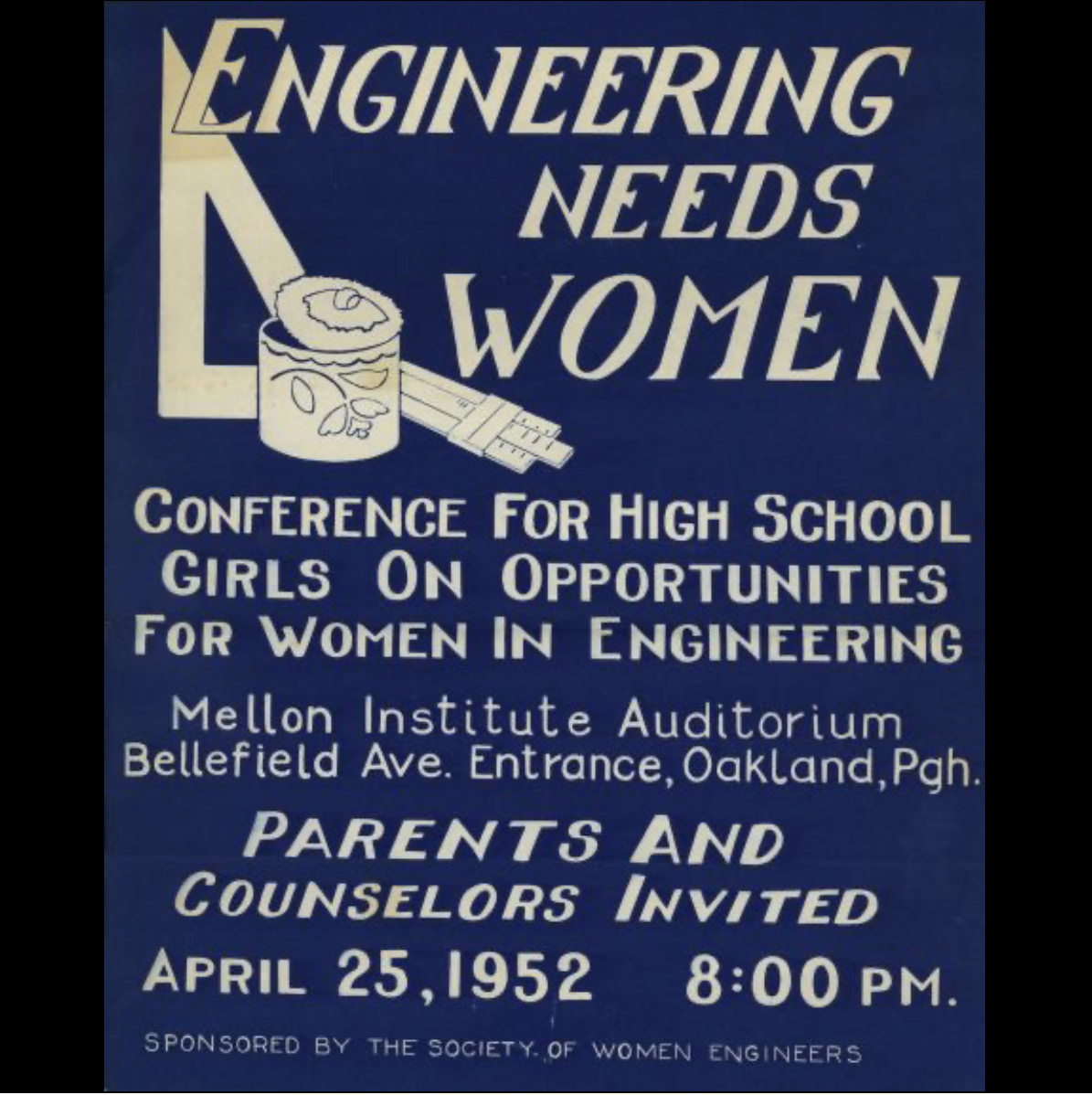 Loving the slide rule and jar of face powder on this 1952 poster from our @SWEtalk collections! #WomenInEngineering #WomenInSTEM #ArchivesHashtagParty #ArchivesWomenInSTEM