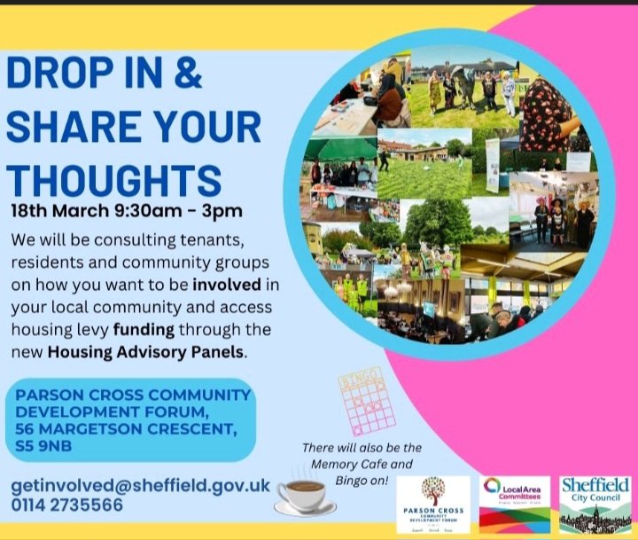 Save The Date!....Drop In Session....Share Your Thoughts... 📅 18th March 📍Parson Cross Community Forum S5 9NB ⏰️9am-3pm