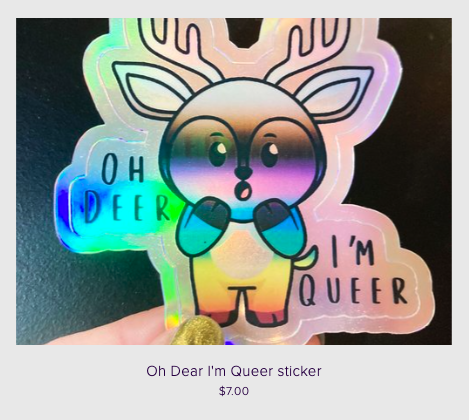 Look what just got uploaded to the web shop! The long awaited 'Oh Deer I'm Queer' shiny #Stickers . You can see from the pic how gloriously holographic it is. Find these adorable guys at wordsbydana.com/etsyshop or just click the link in my LinkTree store.