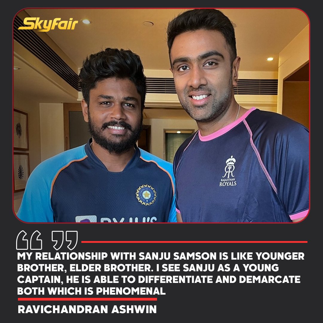A dynamic duo with a brotherly bond 💙

#SanjuSamson #RavichandranAshwin #Rajasthan #IndianCricket #Brotherhood #T20League #Captain #Kerala #SkyFair