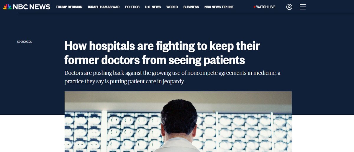 Great to see @NBCNews discussing the widespread problems associated with non-compete agreements and physicians ongoing fight to be able to remain in their community and treating their patients. Article: nbcnews.com/politics/econo…