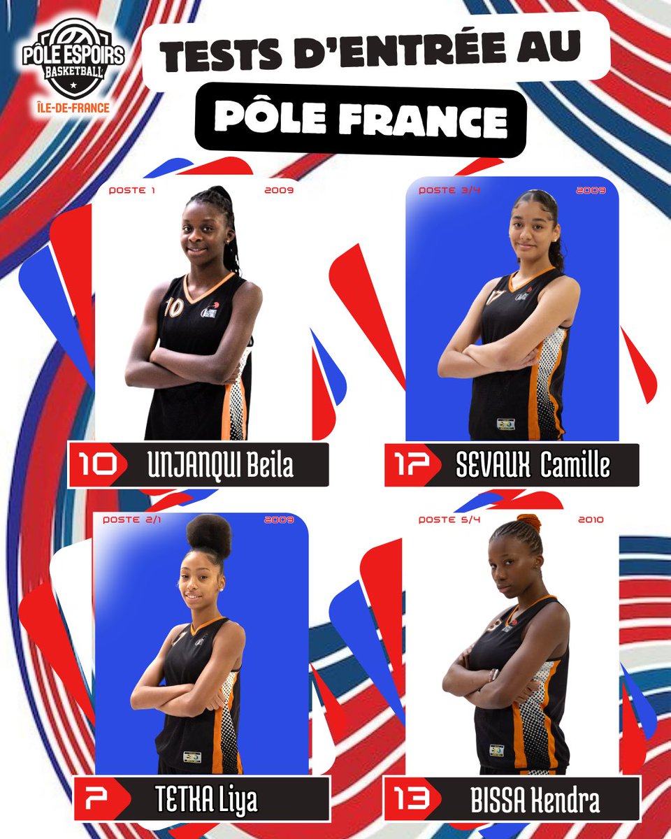 🗓️Du 11 au 15 mars, se dérouleront les tests d’entrée au pôle France à l’INSEP situé dans le bois de Vincennes. 

👀Nous souhaitons bonne chance à nos quatre joueuses de notre Pôle Espoir Féminin pour ces tests. 

#basketidf #polefrance #basket