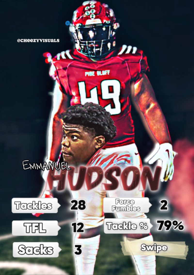 2026 DL Emmanuel Hudson is continuing to open eyes. 

Hudson is projected as a top 10 DL in Arkansas and is one of the most agile lineman in the state. Can’t wait to see how this kid develops into his junior year! <a href="/emmanuel_C2026/">Emmanuel Hudson</a>