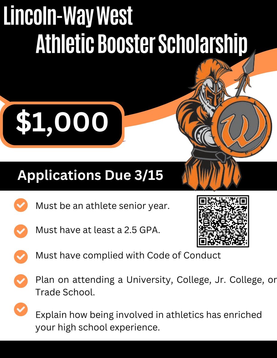 West Athletic Boosters Scholarship deadline is quickly approaching.  Get your application and supporting documents in by March 15!

lwwathleticboosters.org/scholarships