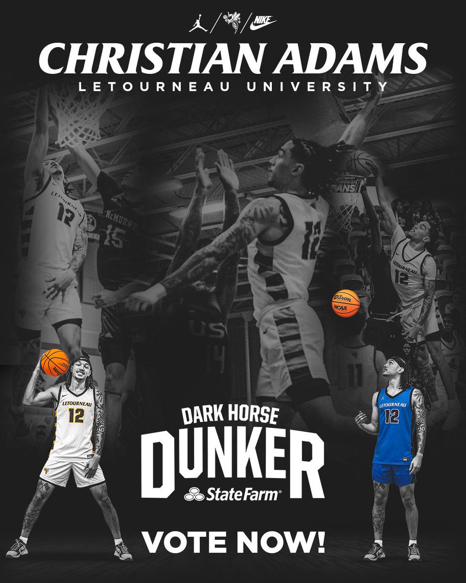 VOTE NOW! Help get @ChristianAdams_ to be a part of @CollegeSLAM 2024. LeTourneau's human highlight reel is ready to put on a show in Phoenix! 📽️ #d3hoops #d3dunks #LeTourneauBuilt #LETUBrotherhood