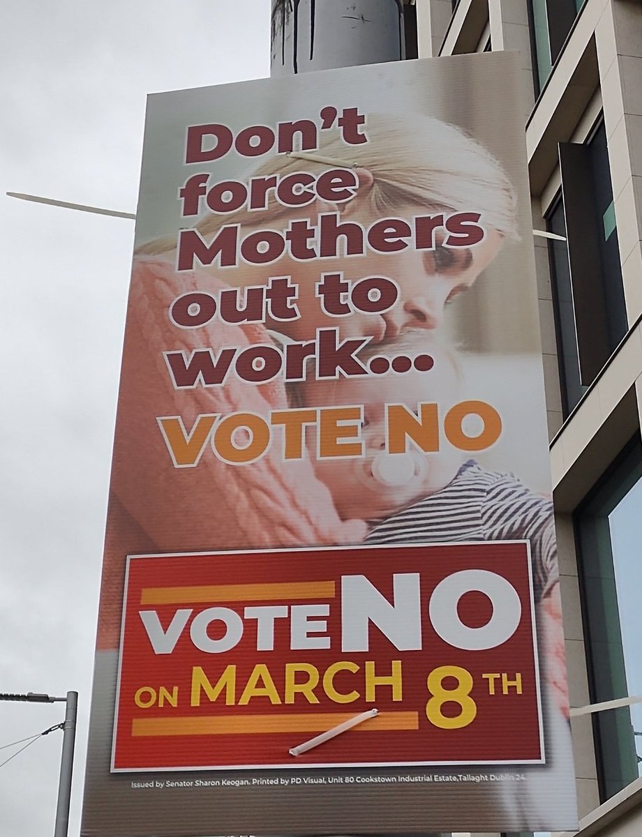 LFJIreland's tweet photo. Deleting Article 41.2 will remove the Constitutional right for a mother to care for her children at home. Eamon de Valera was inspired by US feminist Ivy Pinchbeck to create this Clause so that working class mothers were not forced by economic necessity to go to work in factories for pittance and leave their young children at home. Our Constitution has enshrined within it the core principles of our Nationalist Revolutionaries. If we remove Article 41.2 there is nothing to stop successive governments from reducing or eroding protective rights and benefits for women through legislation, such as maternity protections and the rule that Child Benefit is paid directly to a mother.  Today we see the State and their agents do  everything in their power to tear apart our Constitution. Mother's need as much protection from economic attack to care for their children at home as they did when our forefathers wrote this Clause. Families and mothers are  the cornerstone of our Irish society. Stand up for Irish mothers. Stand up for women. Stand up for families. Stand with your ancestors. Do NOT let them down. #VoteNoNo