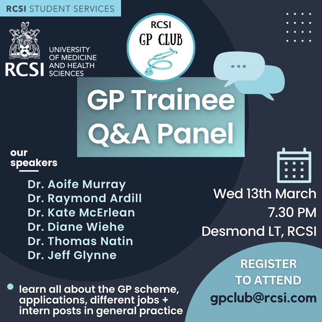 The RCSI GP Club (@thegpclub_) on Twitter photo RCSI students sign up on HQ: studentlife.rcsi.com/society/generaโฆ
Other non-students are welcome too- just first send us an email to register your attendance = gpclub@rcsi.com RCSI students sign up on HQ: studentlife.rcsi.com/society/generaโฆ
Other non-students are welcome too- just first send us an email to register your attendance = gpclub@rcsi.com