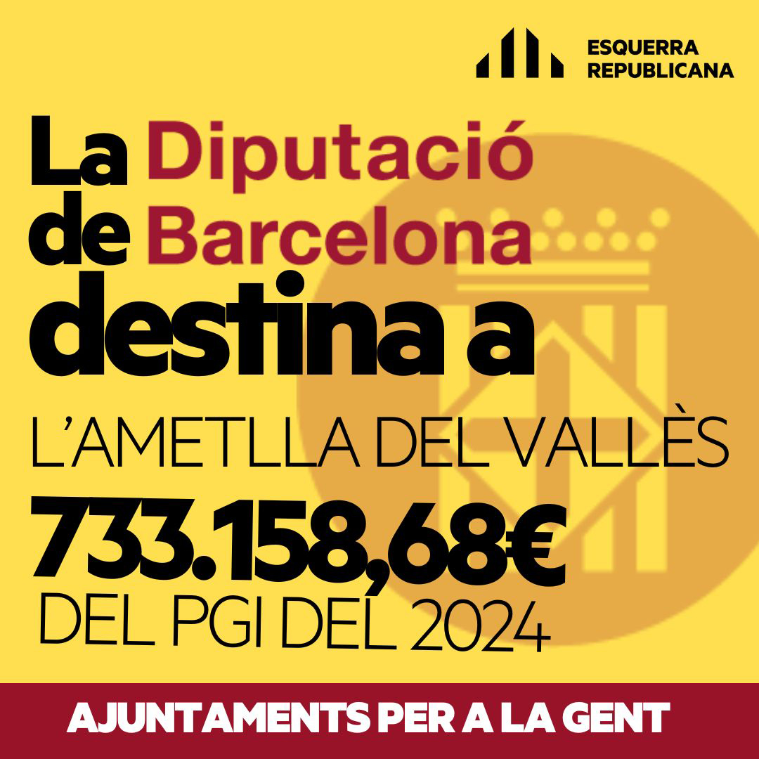 ERCAmetllaV's tweet photo. 📈 El #plediba aprova el Pla General d’Inversions, una eina de suport als municipis per impulsar les inversions necessàries a tota la demarcació.
En total es destinen 260 M€ a repartir entre els 310 municipis i 4 Entitats #Municipals Descentralitzades per a l'actual mandat. https://t.co/I0hl5ZKikg