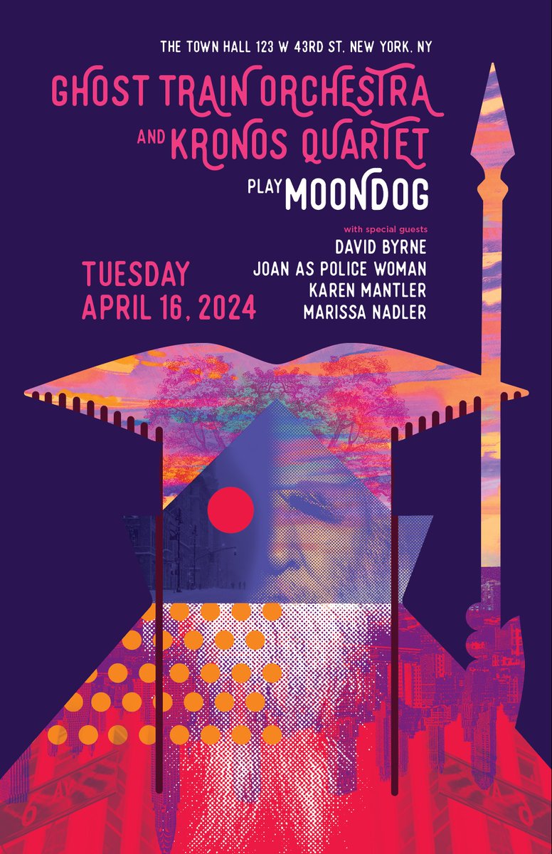 I'm super excited about this! David Byrne has joined the lineup as we pay tribute to Moondog with the @kronosquartet and @GhostTrain_Orch at Town Hall in NYC on April 16th. There's gonna be a special duet and it's just going to be really cool. shorturl.at/jkvxQ