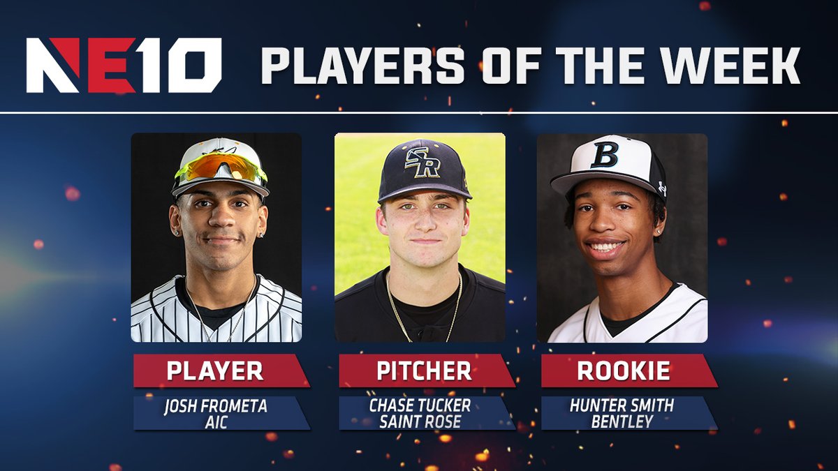 𝐁𝐀𝐒𝐄𝐁𝐀𝐋𝐋 𝐑𝐄𝐏𝐎𝐑𝐓 - 𝐖𝐄𝐄𝐊 𝟑 ⚾️

<a href="/AICAthletics/">AIC Athletics</a> Frometa hits .500 at the plate, <a href="/gogoldenknights/">Saint Rose Athletics</a> Tucker strikes out 🔟 and <a href="/BentleyFalcons/">Bentley Athletics</a> Smith steals 4⃣ bags (in one game) in a busy week!

🔗: shorturl.at/flvI9

#NE10EMBRACE #NCAAD2 #D2BSB