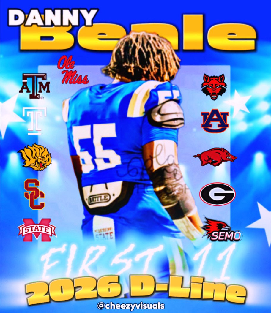 Offers thus far for Elite 2026 DL Danny Beale. 

Beale is projected as the #1 DL in Arkansas. Standing at 6’4 315, he is definitely a prospect to look at this upcoming season! 
<a href="/DannyBeale57/">Danny Beale III🥋</a>
