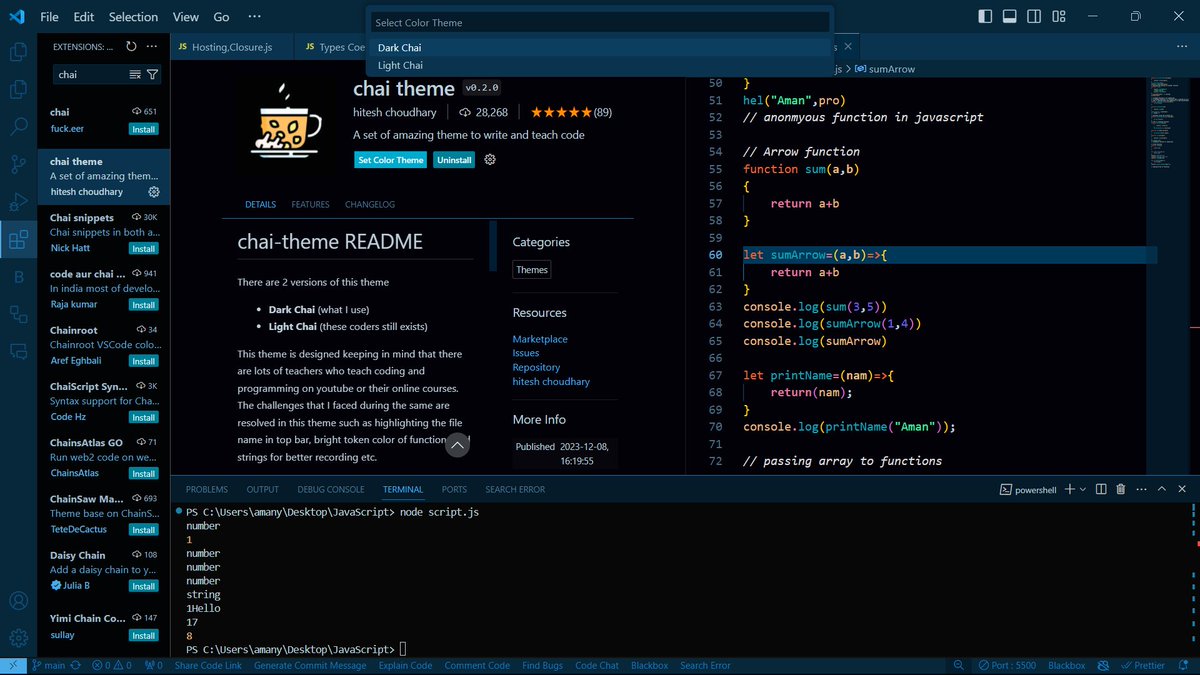 Amanyadv99's tweet image. "Big shoutout to @Hiteshdotcom , the mastermind behind the amazing extensions for VS Code that make coding a breeze! 🙌 His dedication to improving our coding experience is truly commendable. Thank you for all your hard work, Hitesh sir! #ChaiAndCode #VSCode #Gratitude