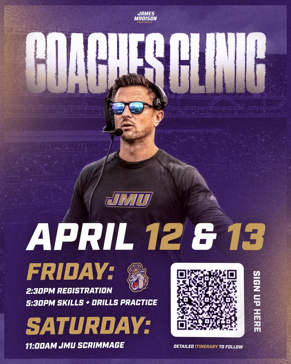 🚨 Calling All High School Coaches 🚨 Join us April 12-13 for our JMU Coaches Clinic! Register now - bit.ly/JMUCoachesClin… #GoDukes