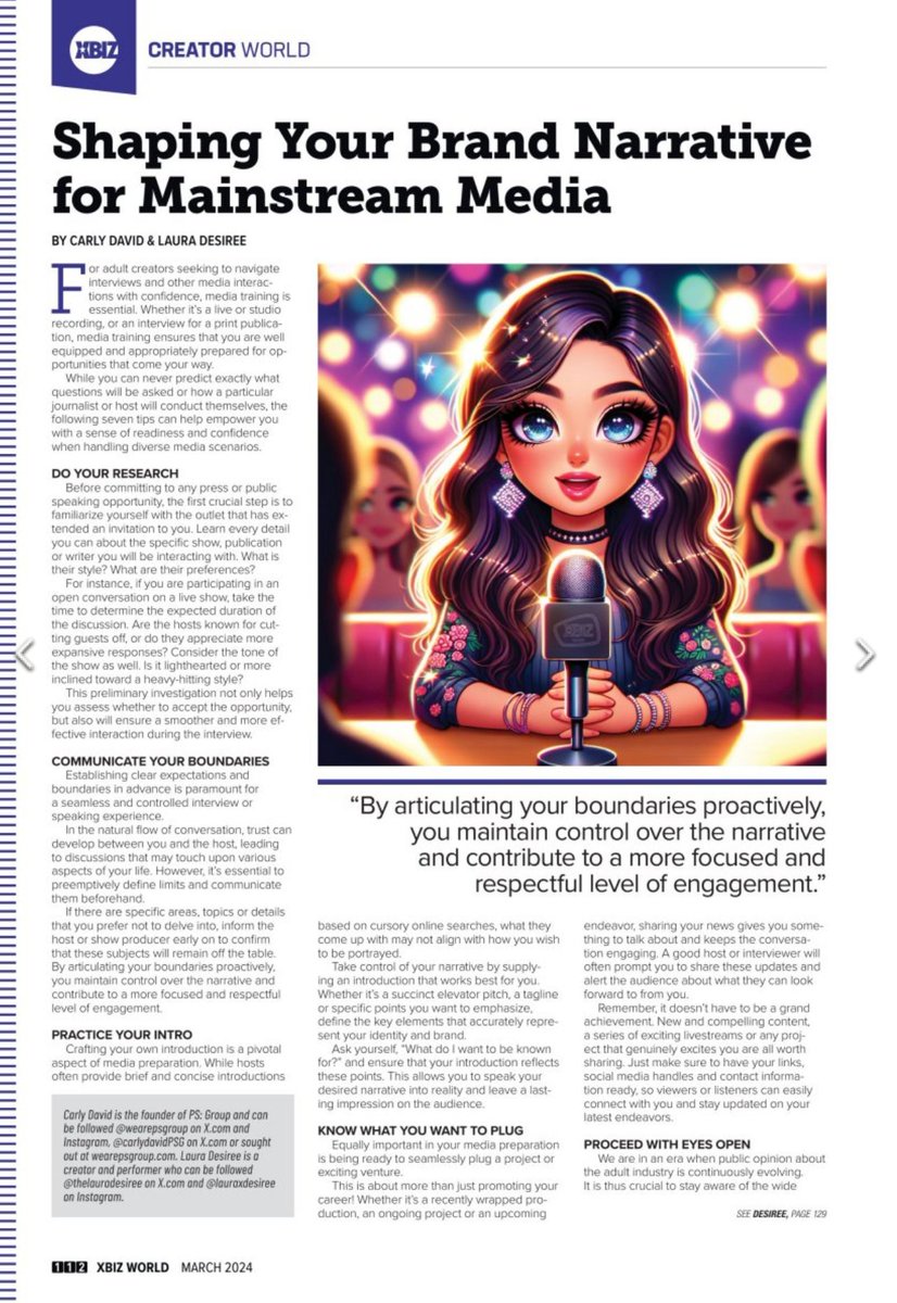 Check out the latest @XBIZ World column from @CarlyDavidPSG & @TheLauraDesiree in which they share tips for engaging with the media. 'Shaping Your Brand Narrative For Mainstream Media' xbiz.com/pub/xbizworld/…