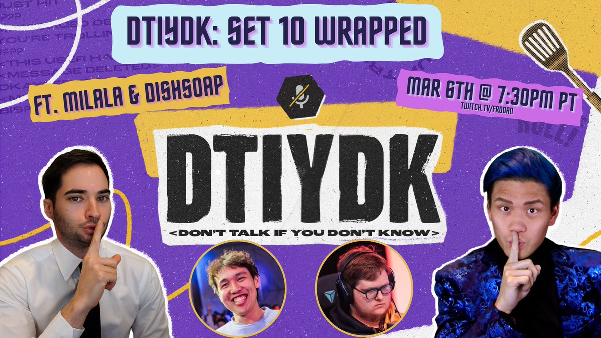 Locked in our guests for the final DTIYDK episode of the season World Champ @milalatft & NA Regionals winner @Dishsoaptft join the show! We reflect on the past couple crazy weeks of competitive TFT and publish our Top 15 final rankings for Set 10 📅Weds, March 6th @ 7:30pm PT