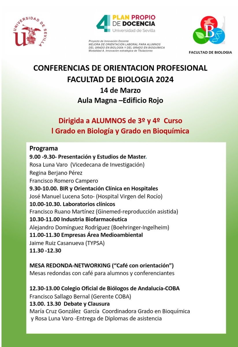 Eduardo Villalobo (@ptu_us_es) on Twitter photo Alguna vez habrás pensado, ¿qué hago con mi vida cuando termine la carrera? La respuesta es: muchas cosas. Algunas te las cuentan el próximo 14 de marzo en <a href="/BiologiaUS/">Biología US</a> <a href="/twitCADUS/">Consejo de Alumnos US</a> <a href="/biodelegacionus/">Biodelegación</a> <a href="/unisevilla/">Universidad de Sevilla</a> Alguna vez habrás pensado, ¿qué hago con mi vida cuando termine la carrera? La respuesta es: muchas cosas. Algunas te las cuentan el próximo 14 de marzo en <a href="/BiologiaUS/">Biología US</a> <a href="/twitCADUS/">Consejo de Alumnos US</a> <a href="/biodelegacionus/">Biodelegación</a> <a href="/unisevilla/">Universidad de Sevilla</a>