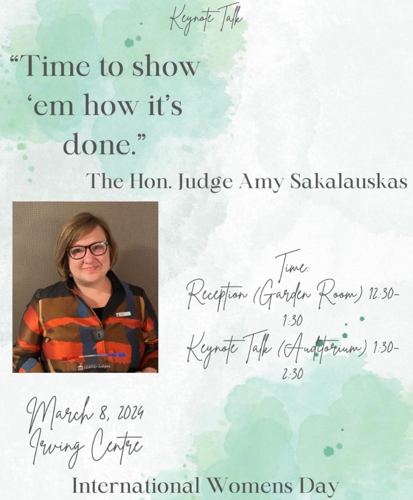 In honour of International Women’s Day @acadiau welcomes Judge Amy Sakalauskas! This event is co-sponsored by the AUFA Women’s Committee and the Law & Society Program. #InternationalWomensDay