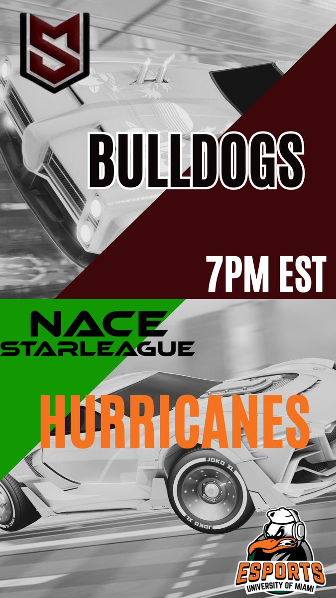 UMiamiEsports's tweet photo. Don't let #UMVAL success distract you from the fact that #UMRL plays again TONIGHT at 7pm against @Esports_MSU
Cheer on our Canes, lets get a #CanesDub
#UMEsports #RocketLeague https://t.co/lEC0zIaA9s