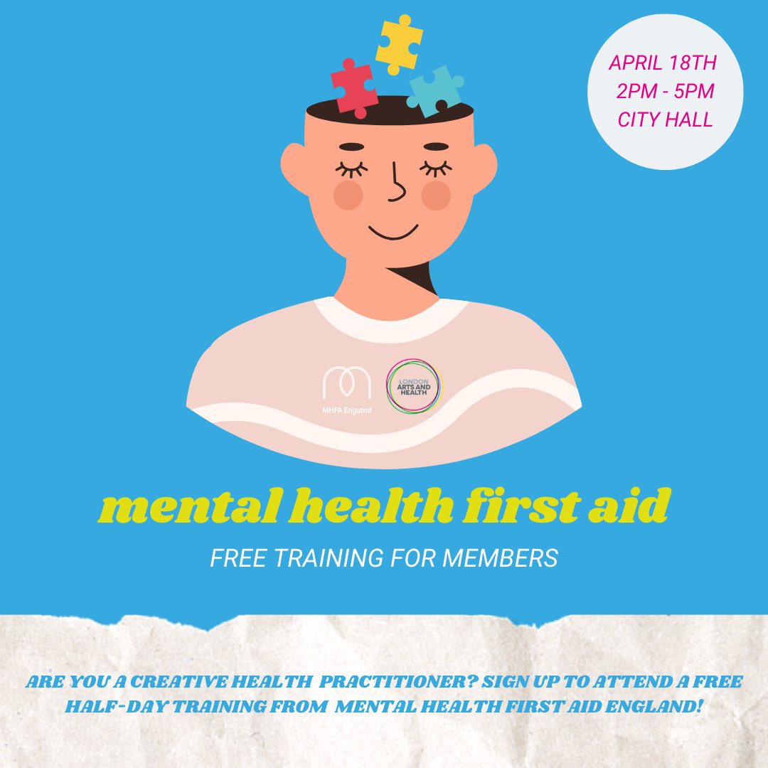 We are excited to provide mental health first aid training to 25 of our members. This opportunity is made possible from core funding by @CityBridgeFndn londonartsandhealth.org.uk/event/mental-h…