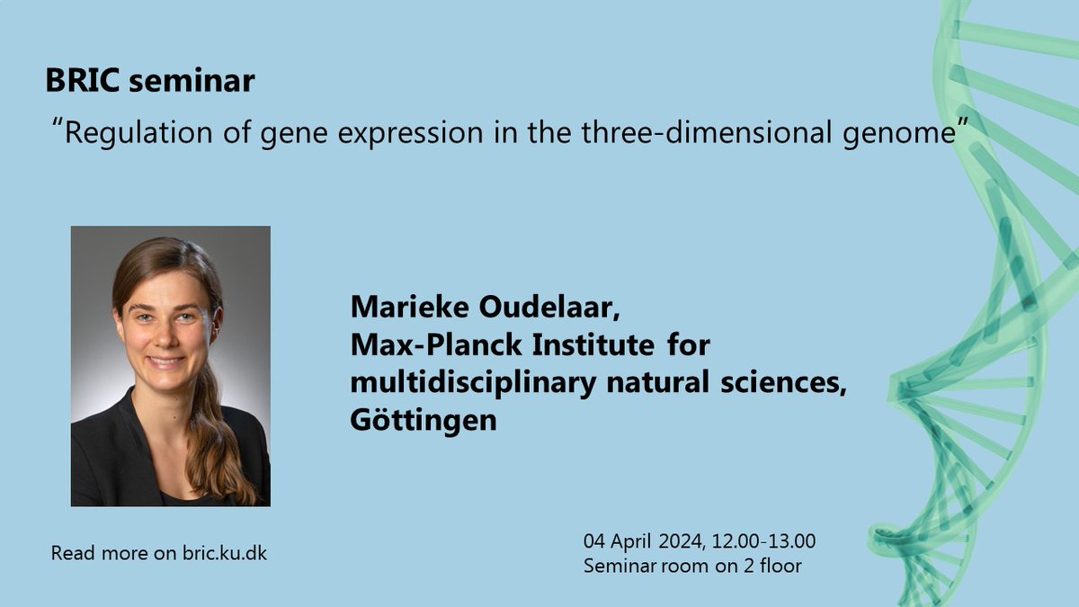 We are looking forward to hosting @MariekeOudelaar at BRIC next month. Please join for an exciting seminar on the role of 3D chromatin organisation in gene regulation. 4th of April, 12:00-13:00, 2nd floor seminar room @UCPH_BRIC. All welcome.