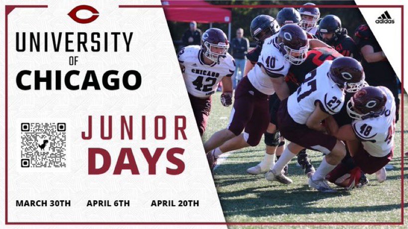 Thank you @CoachMeck71 and @UChicagoFB for the junior day invite. Excited to be there April 20th! @DeepDishFB @Bryan_Ault @EDGYTIM @OJW_Scouting @PrepRedzoneIL @scoutsfootball1