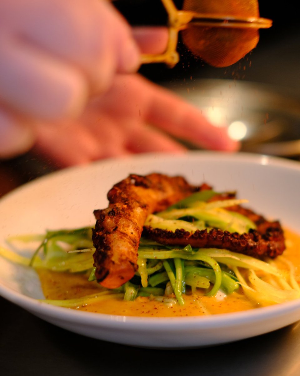 KaPaoFeeds's tweet image. A dish in development by Nicolle.

Current version: soy marinated and chargrilled octopus, chuu chee curry, yellow carrot, mango, and thai basil salad dressed in sesame.

#ChefsofInstagram #DishDevelopment #ChefLife #Scotland #RestaurantInScotland #RecipeTesting