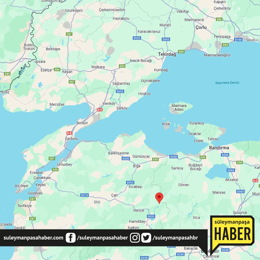 Boğaziçi Üniversitesi Kandilli Rasathanesi ve Deprem Araştırma Enstitüsü Ulusal Deprem İzleme Merkezi’nin verilerine göre 4 Mart (Bugün) saat 21:38'de Çanakkale Karasu-Yenice'de yerin 14 kilometre derinliğinde 4.9 şiddetinde deprem gerçekleşti. Deprem Tekirdağ ve ilçelerinde