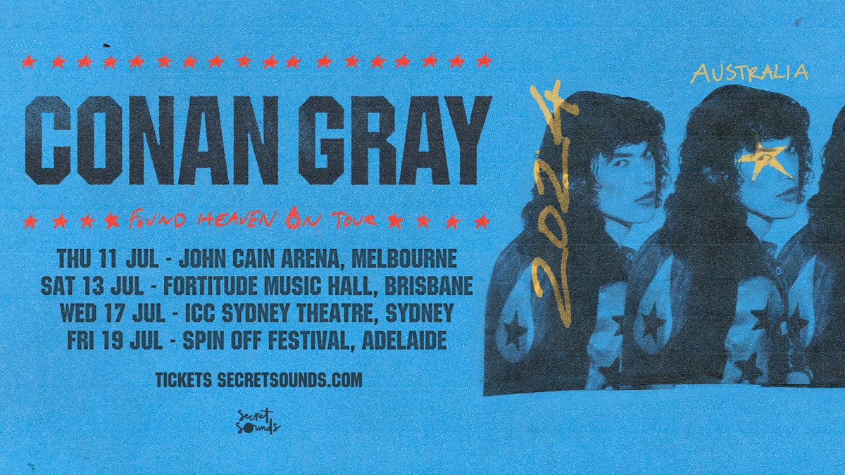 ANNOUNCING: Conan Gray Found Heaven On Tour this July ⚡️ Tickets & tour info → scrtsnds.com.au/ConanGray2024 Presale available from 9am (local time) Thursday 7 March. General public tickets go on sale from 9am (local time) Friday 8 March.